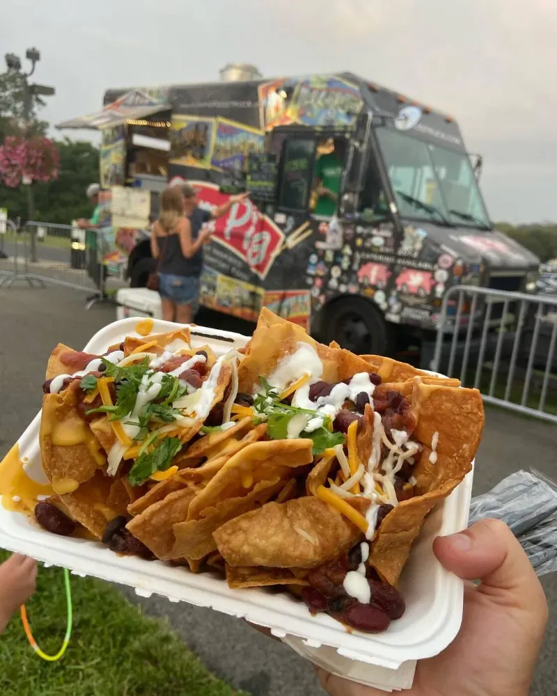 Loaded nachos served at the Sum Pig truck